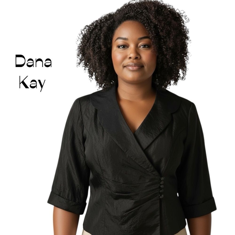 Dana Kay Black Crinkle Satin Jacket Size 18W Party Event Glam